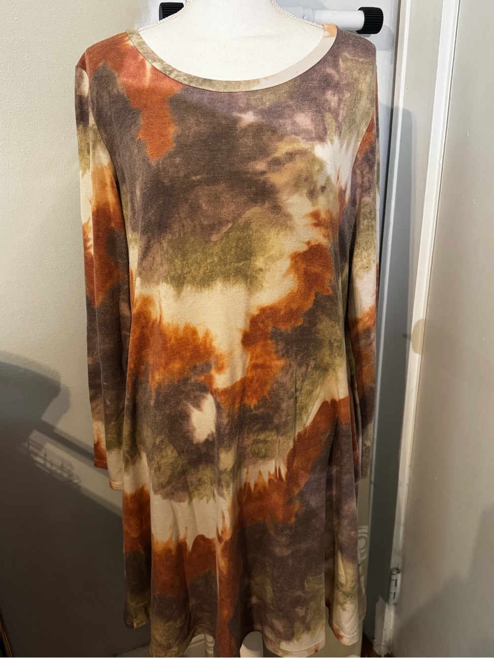 7th Ray Tie-Dye Maxi Dress in Rust, Olive & Cream